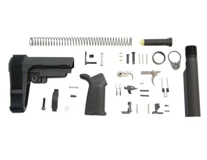 DPMS DP-15 SBA3 Pistol Lower Build Kit W/ Moe Grip & Panther Polished Trigger, Black